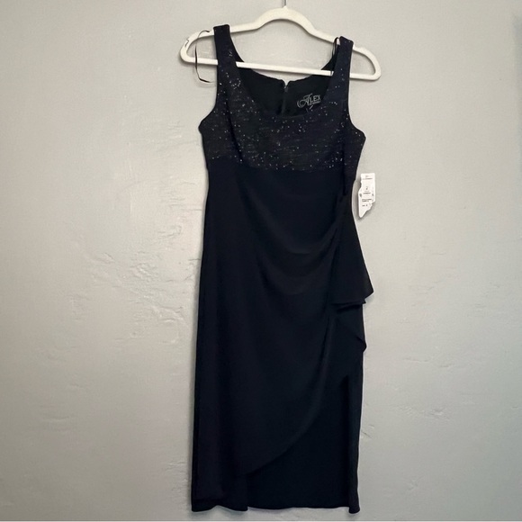NWT Alex Evenings Black Gunmetal Midi Tank Dress with Glitter Jacket Size 8 - Picture 9 of 14